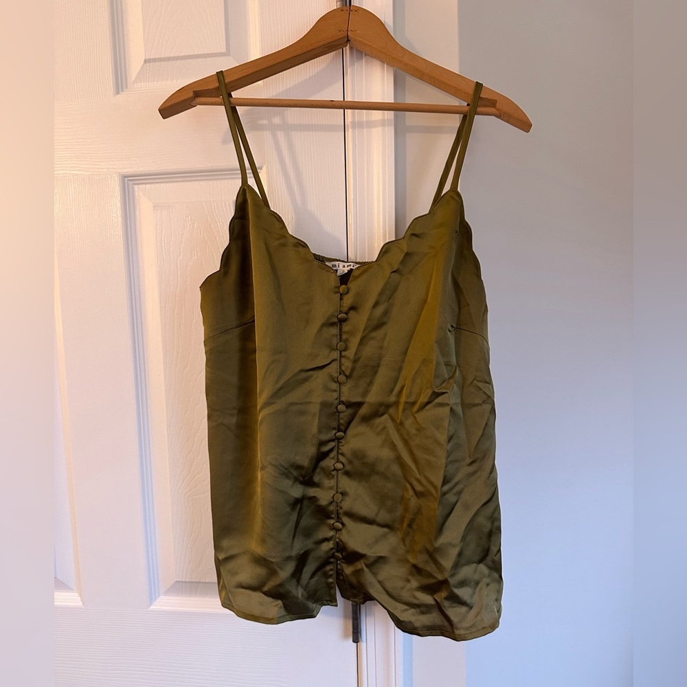 Green button up tank top, size s